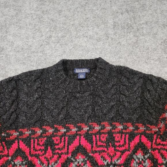 Lands End Mens M Medium 100% Wool Cableknit Fair Isle Nordic Crewneck Sweater - Picture 6 of 13